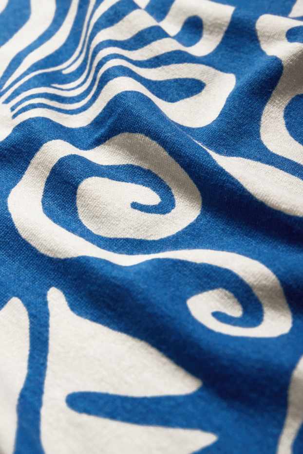 Dona - Samarreta de mànigues curtes amb el coll en punta - Stretch - estampada - blau/crema