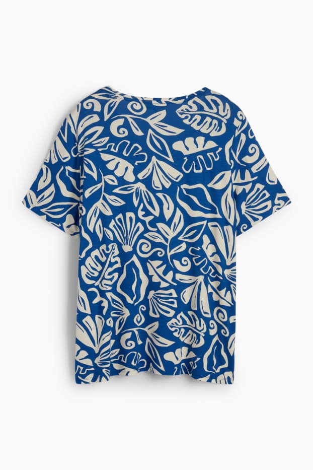 Dona - Samarreta de mànigues curtes amb el coll en punta - Stretch - estampada - blau/crema