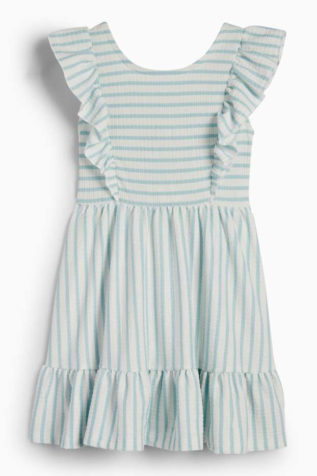 Enfants filles - Robe - à rayures - texturé - blanc / bleu clair