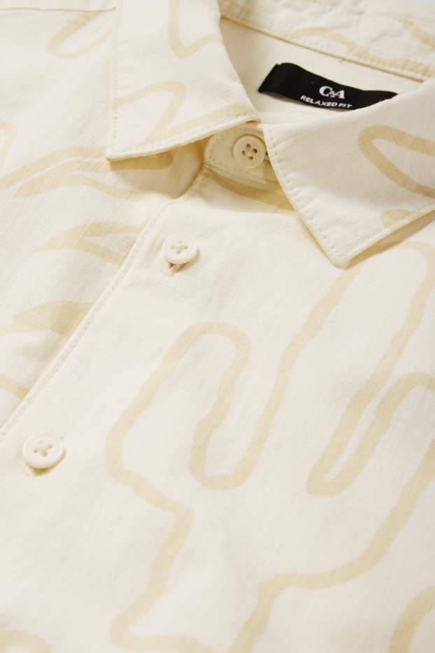 Heren - Overhemd - relaxed fit - kent - met patroon - licht beige