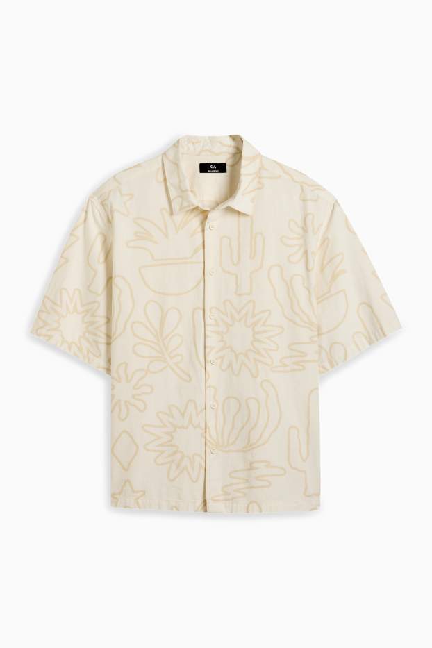 Heren - Overhemd - relaxed fit - kent - met patroon - licht beige
