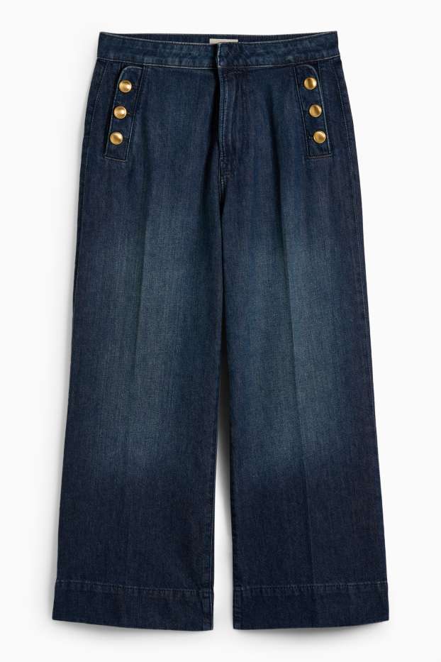 Damen - Crop Wide Leg Jeans - Mid Waist - dunkeljeansblau