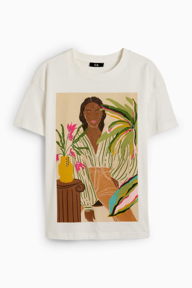 Dámské - Tričko se štrasovými kamínky - regular fit - bílá