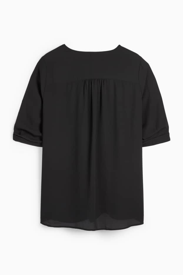 Damen - Bluse mit V-Ausschnitt - schwarz