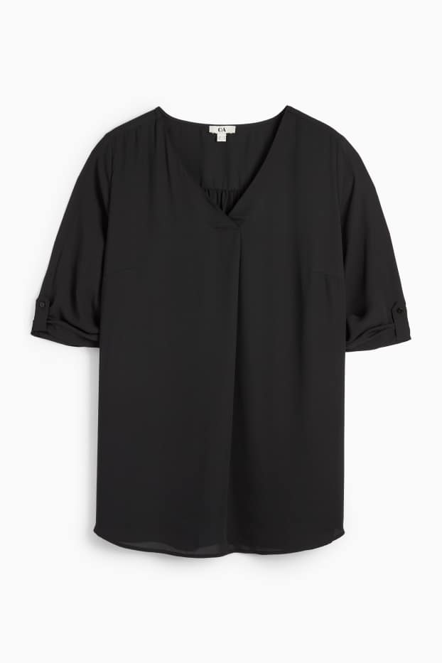Damen - Bluse mit V-Ausschnitt - schwarz