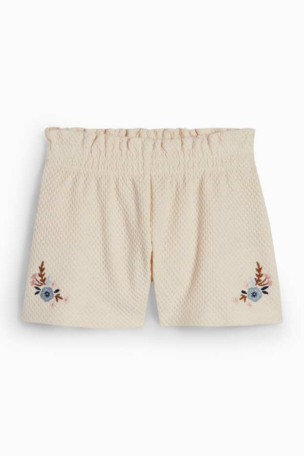 Enfants filles - Fleur - short - texturé - beige clair