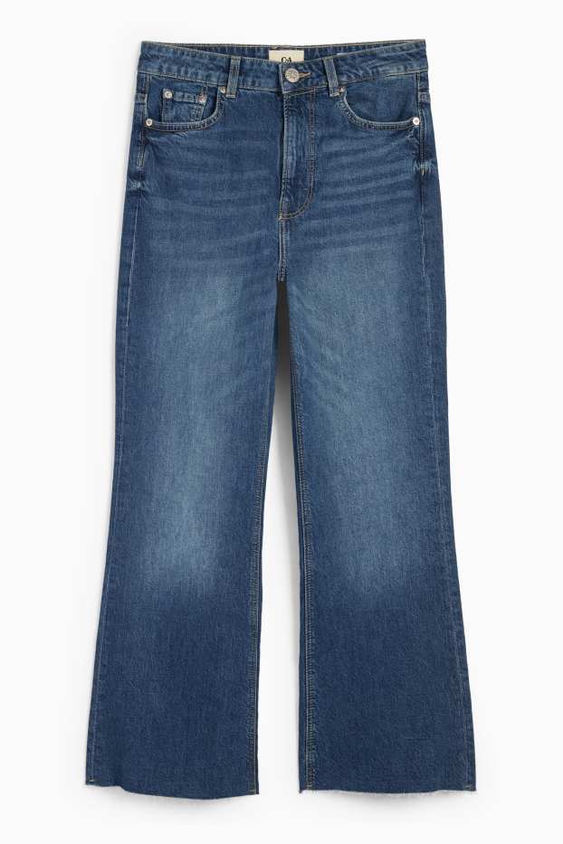 Women - Cropped flared jeans - high waist - blue denim