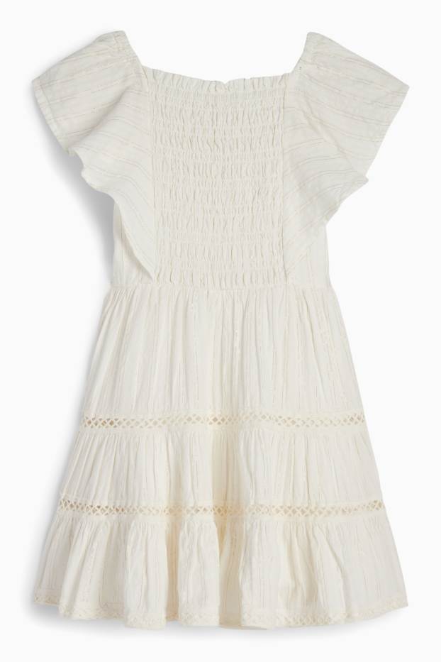Enfants filles - Robe - smockée - blanc crème