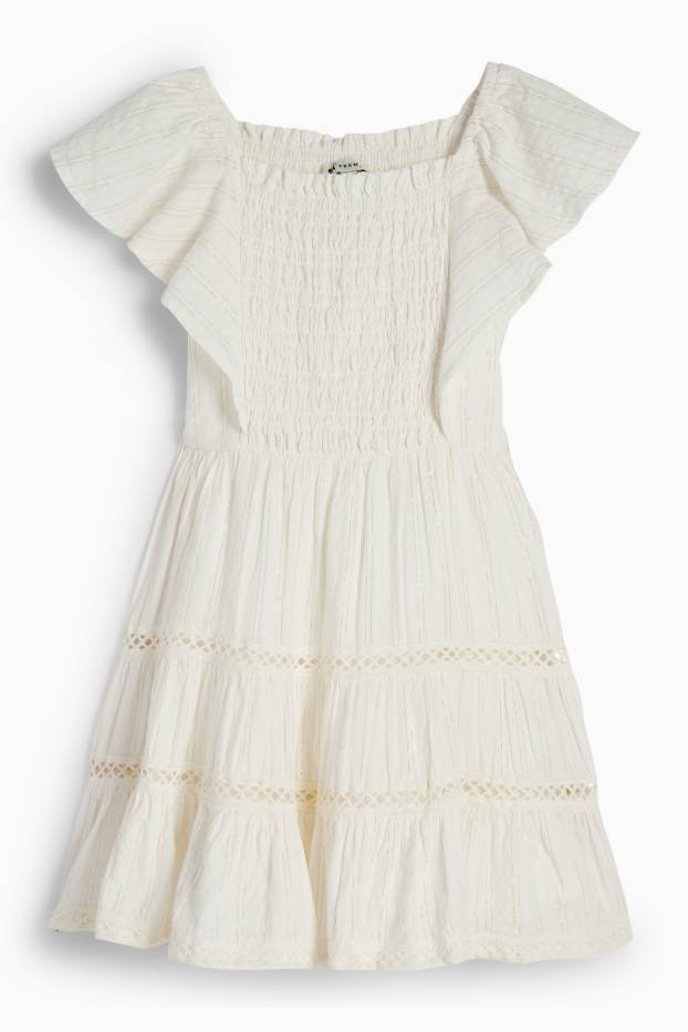 Enfants filles - Robe - smockée - blanc crème
