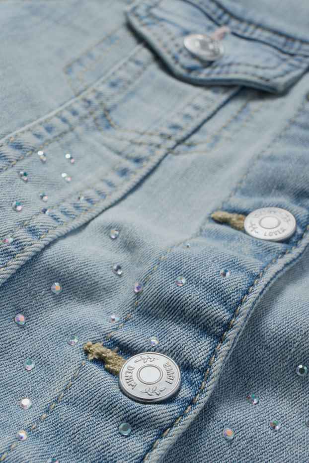 Kinder Mädchen - Jeansjacke mit Strasssteinen - helljeansblau