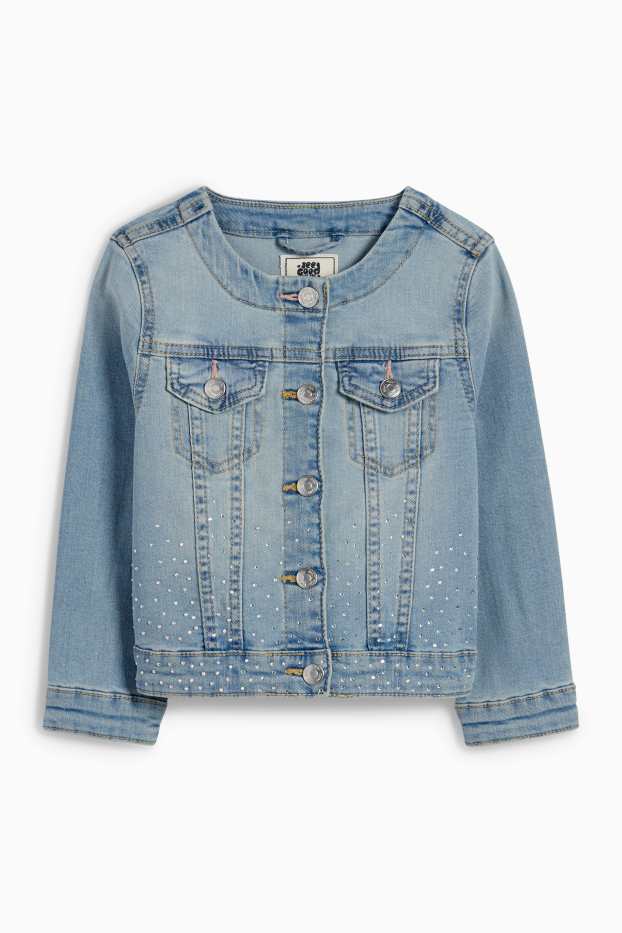 Kinder Mädchen - Jeansjacke mit Strasssteinen - helljeansblau