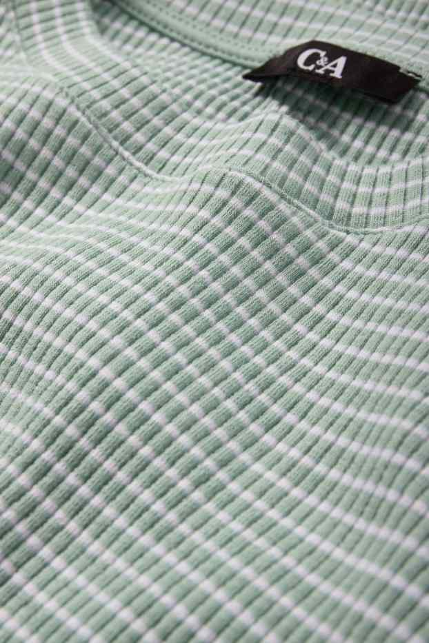 Women - T-shirt - ribbed - striped - light green