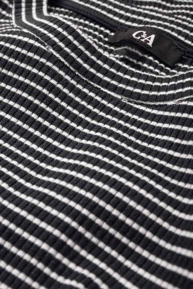 Mujer - Camiseta - de canalé - de rayas - blanco / negro