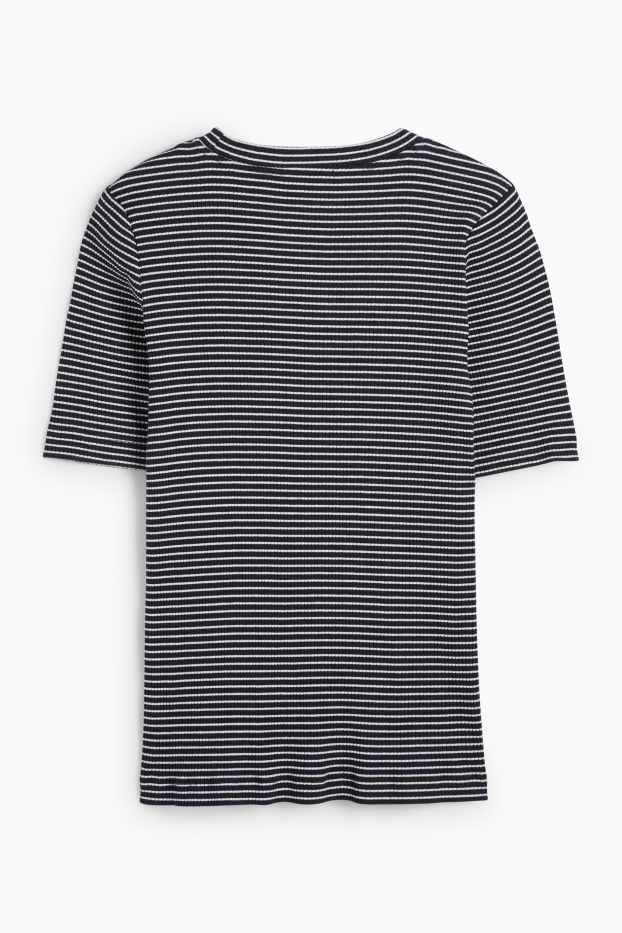 Mujer - Camiseta - de canalé - de rayas - blanco / negro