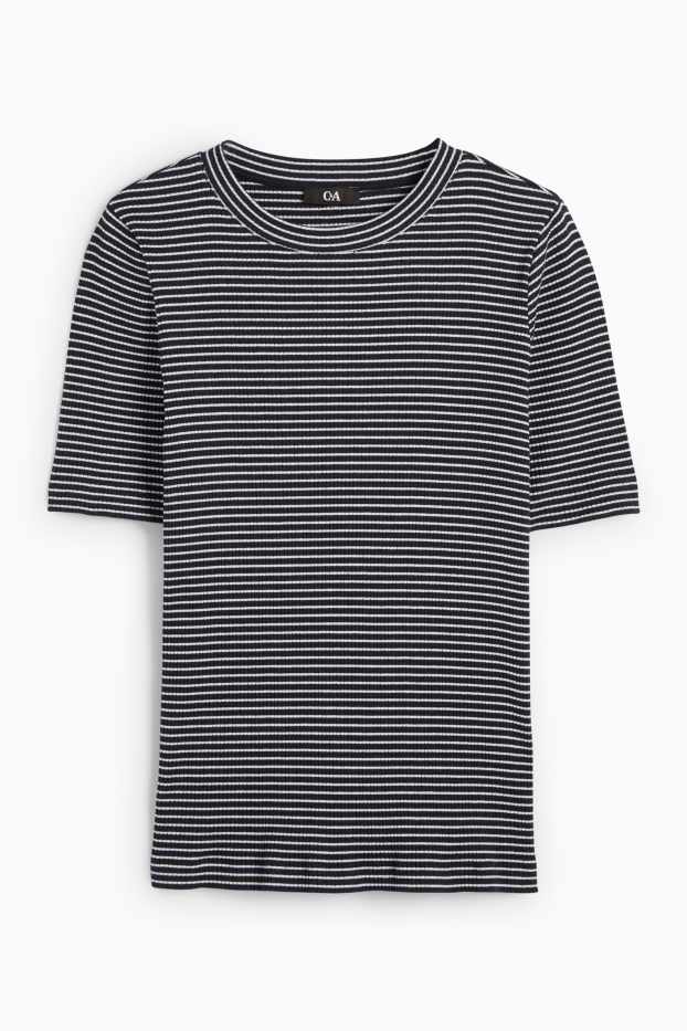 Mujer - Camiseta - de canalé - de rayas - blanco / negro