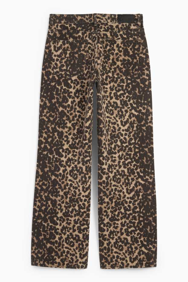 Dames - Baggy jeans - mid waist - luipaardvelprint - bruin