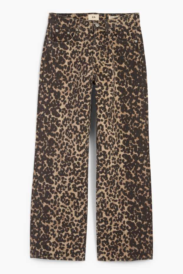 Dames - Baggy jeans - mid waist - luipaardvelprint - bruin