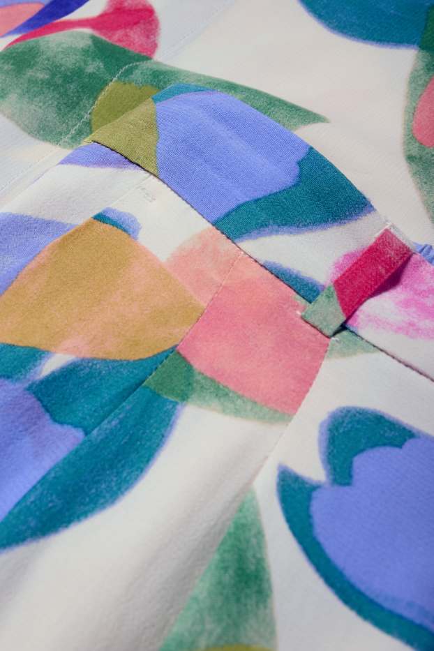 Damen - Stoffhose - High Waist - Wide Leg - geblümt - bunt