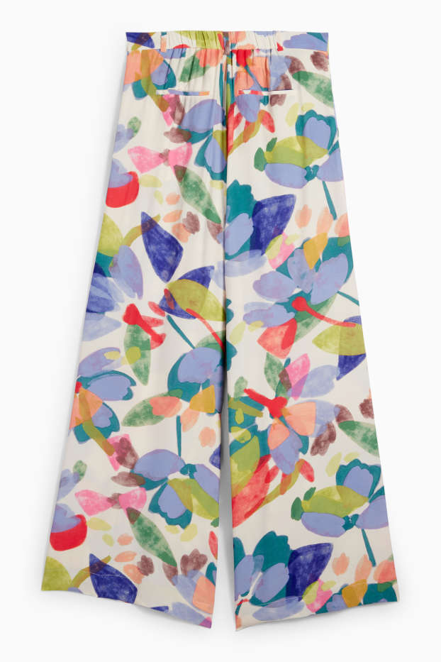Damen - Stoffhose - High Waist - Wide Leg - geblümt - bunt