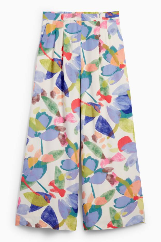 Damen - Stoffhose - High Waist - Wide Leg - geblümt - bunt