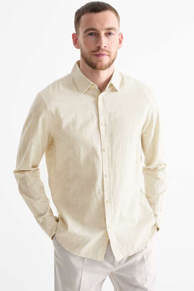 Uomo - Camicia con componente di lino - regular fit - collo all'italiana - beige chiaro