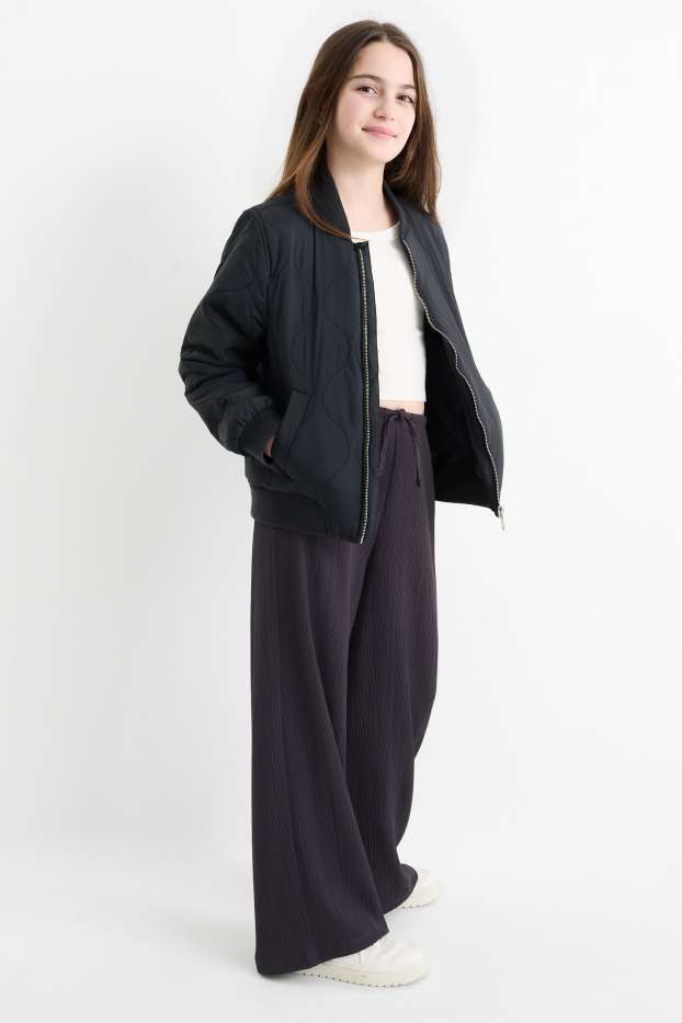 Children Girls - Jersey trousers - textured - dark gray