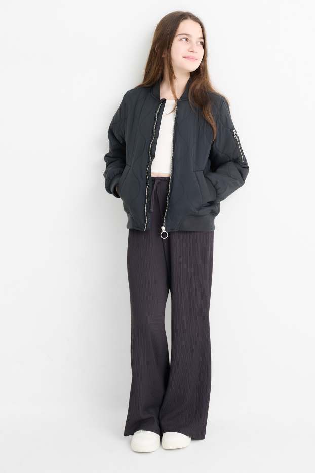 Children Girls - Jersey trousers - textured - dark gray