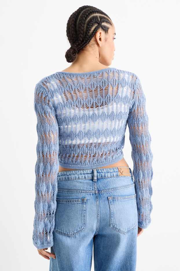 Women - Cropped V-neck jumper - blue