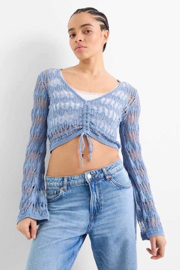 Women - Cropped V-neck jumper - blue