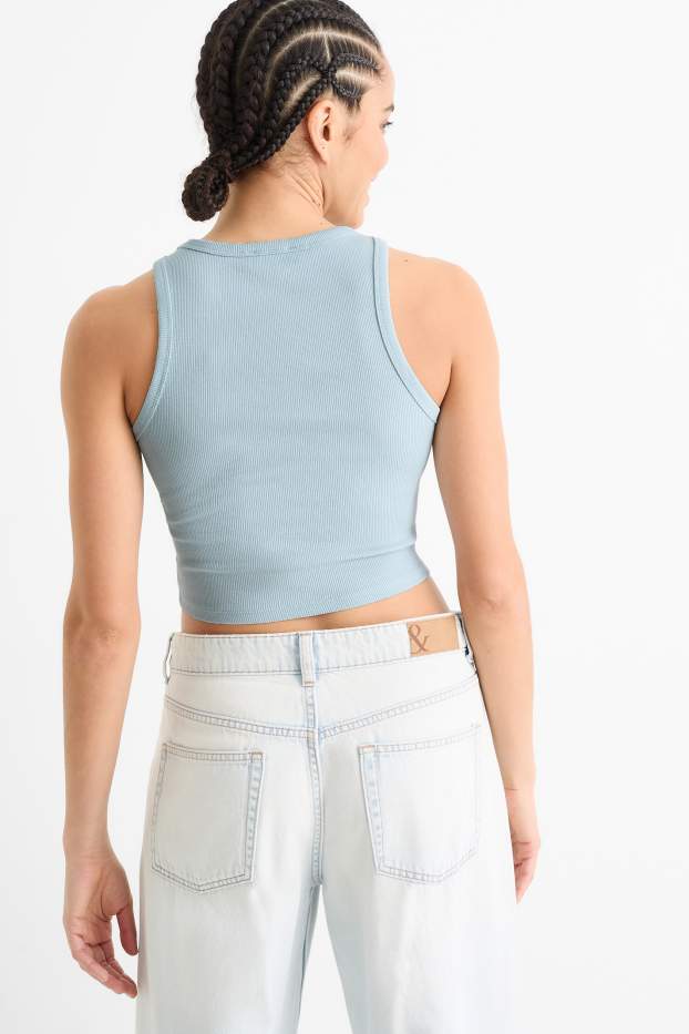 Damen - Crop Top - gerippt - hellblau