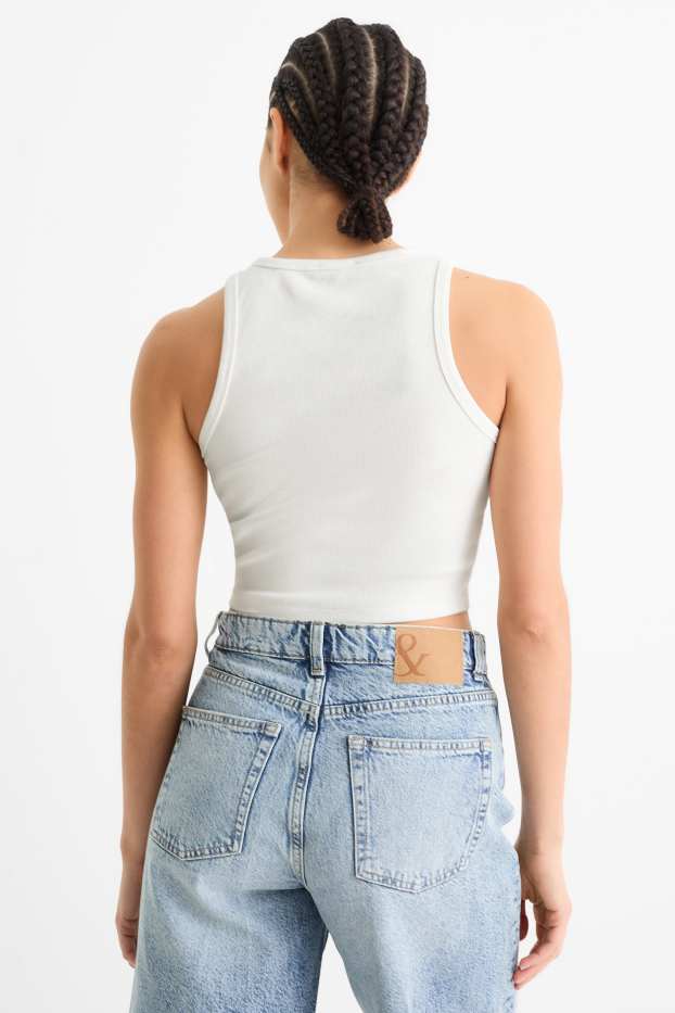 Damen - Crop Top - gerippt - weiß