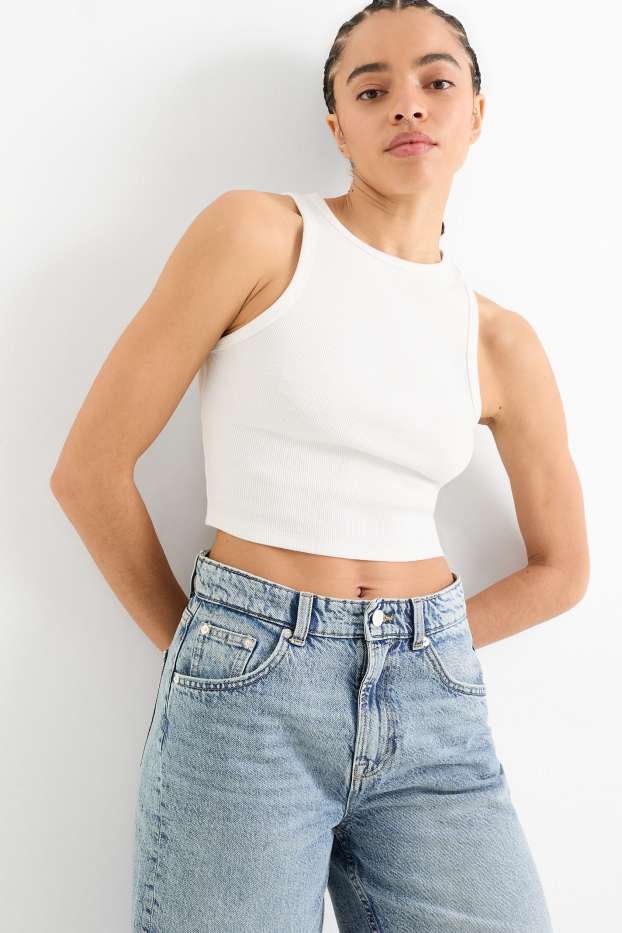 Damen - Crop Top - gerippt - weiß
