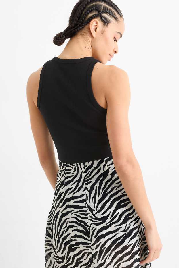 Damen - Crop Top - gerippt - schwarz