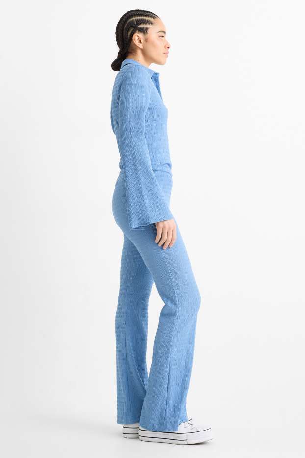 Damen - Stoffhose - Mid Waist - Flared - hellblau