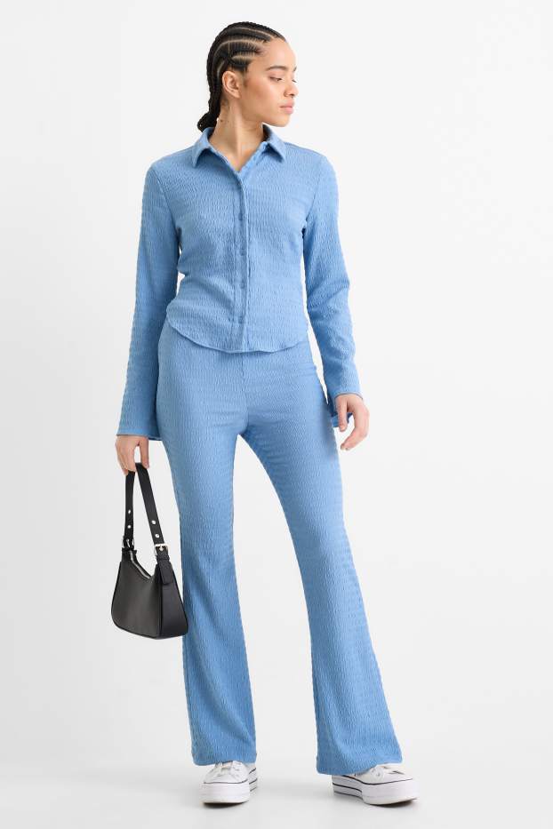 Damen - Stoffhose - Mid Waist - Flared - hellblau