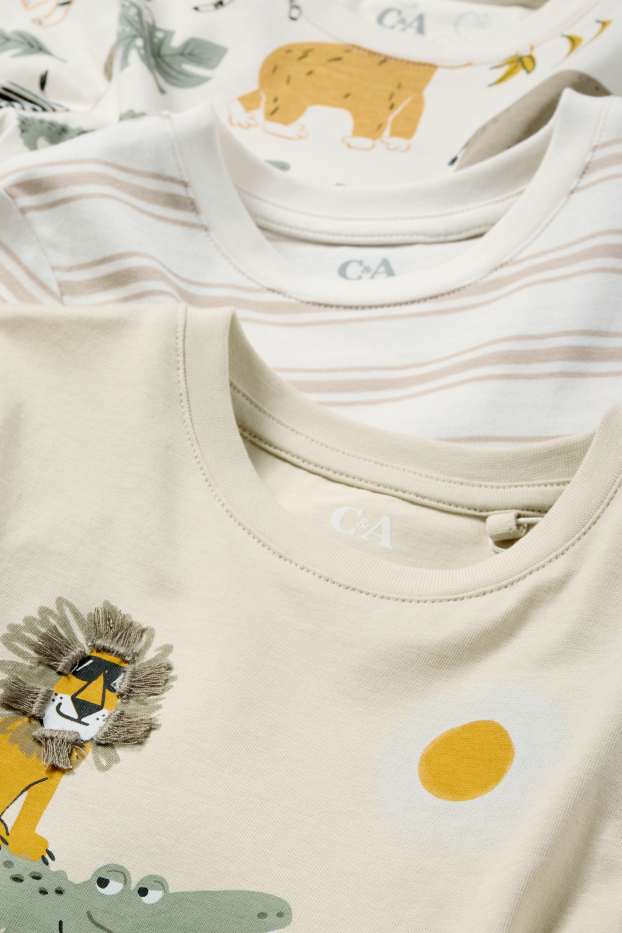 Kinder Buben - Multipack 3er - Wildtiere - Kurzarmshirt - hellbeige