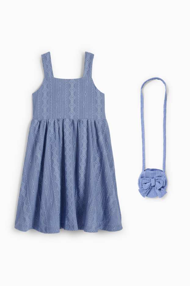 Kinder Mädchen - Set - Kleid und Umhängetasche - 2 teilig - strukturiert - blau