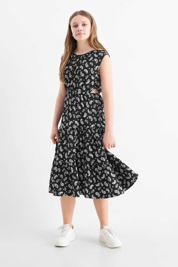 Kinderen: meisjes - Jurk - met patroon - zwart