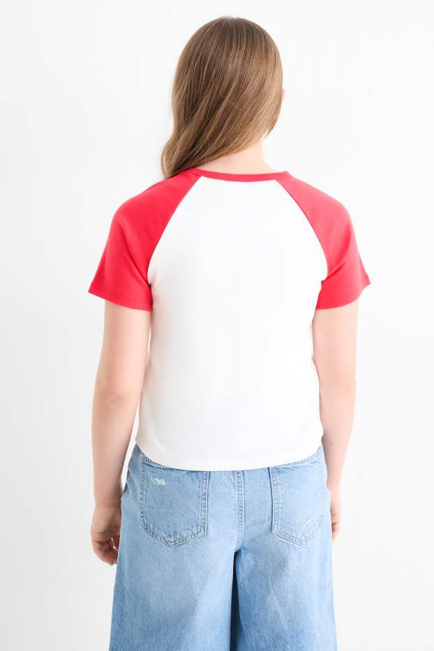 Children Girls - Mickey Mouse - short sleeve T-shirt - white / red