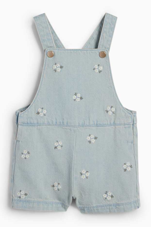Baby Mädchen - Blümchen - Baby-Outfit - Broderie Anglaise - 2 teilig - jeansblau
