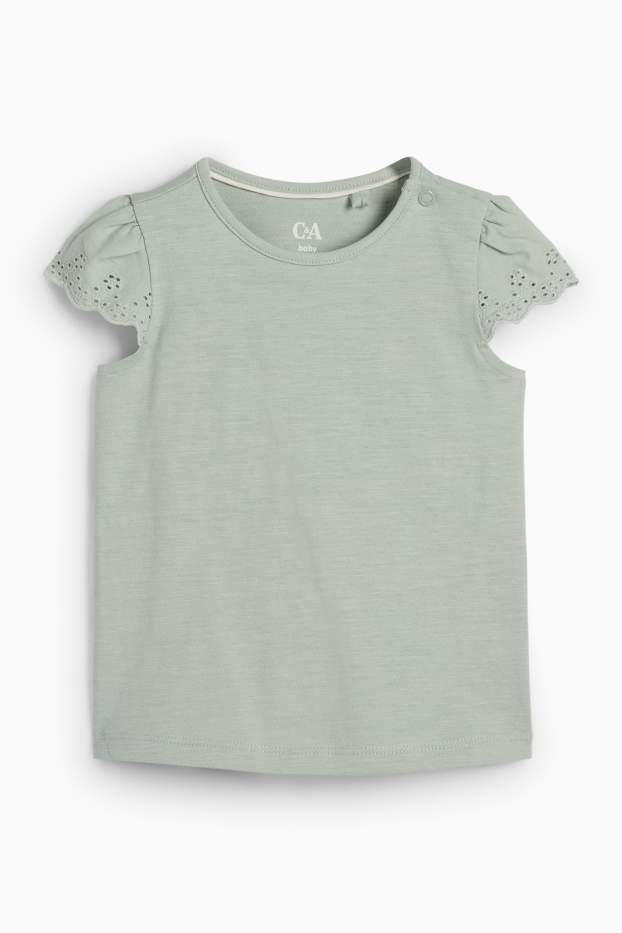 Baby Mädchen - Blümchen - Baby-Outfit - Broderie Anglaise - 2 teilig - jeansblau