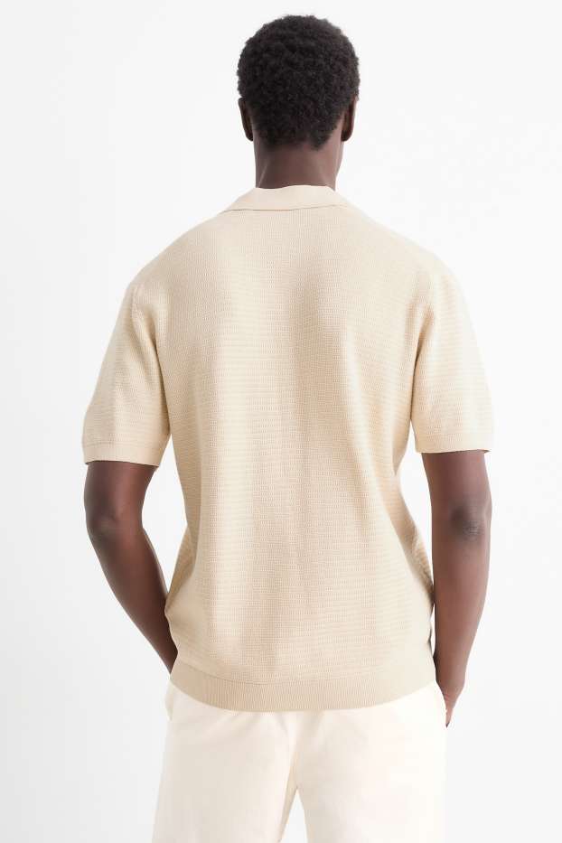 Herren - Strick-Poloshirt - Regular Fit - strukturiert - hellbeige