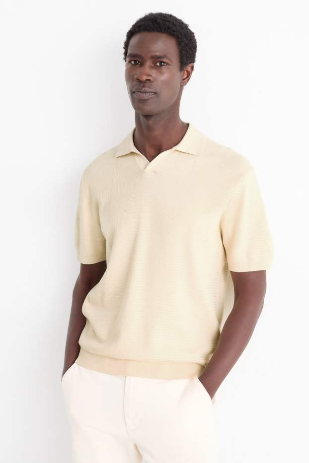 Herren - Strick-Poloshirt - Regular Fit - strukturiert - hellbeige