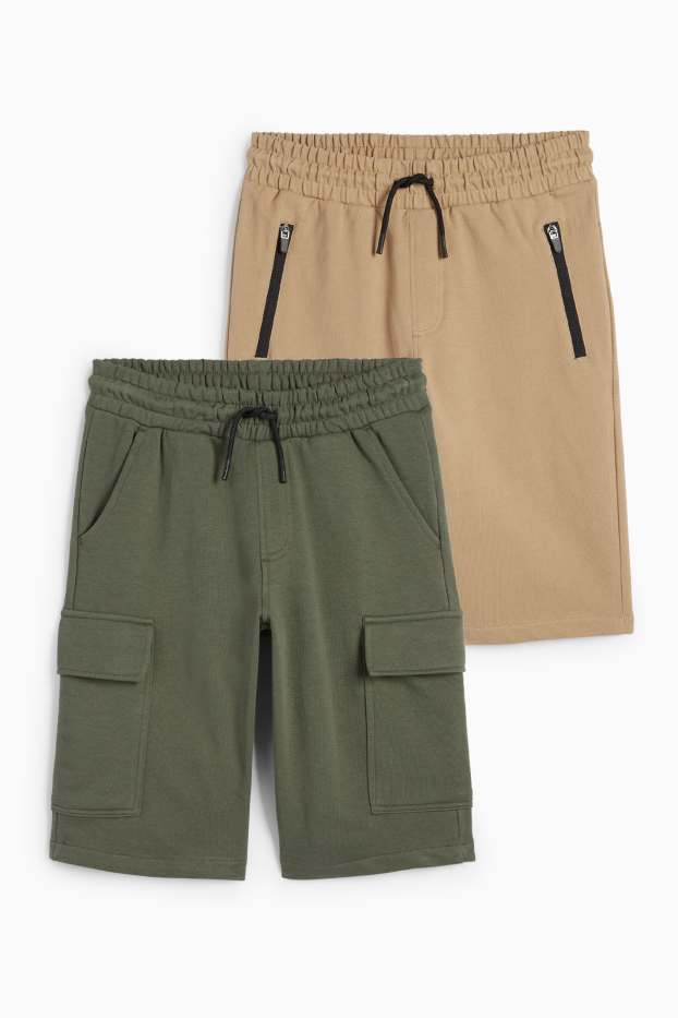 Children Boys - Multipack of 2 - sweat shorts - beige / green
