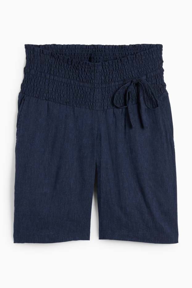 Damen - Umstands-Bermudas - Leinen-Mix - gesmokt - dunkelblau