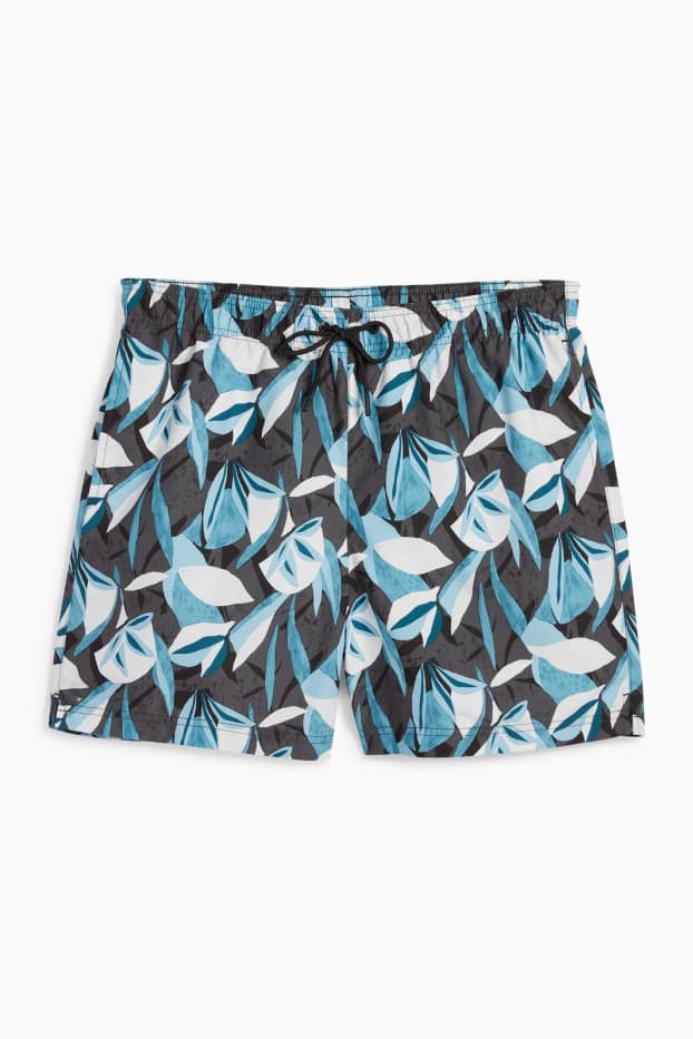 Herren - Badeshorts - gemustert - weiß / schwarz