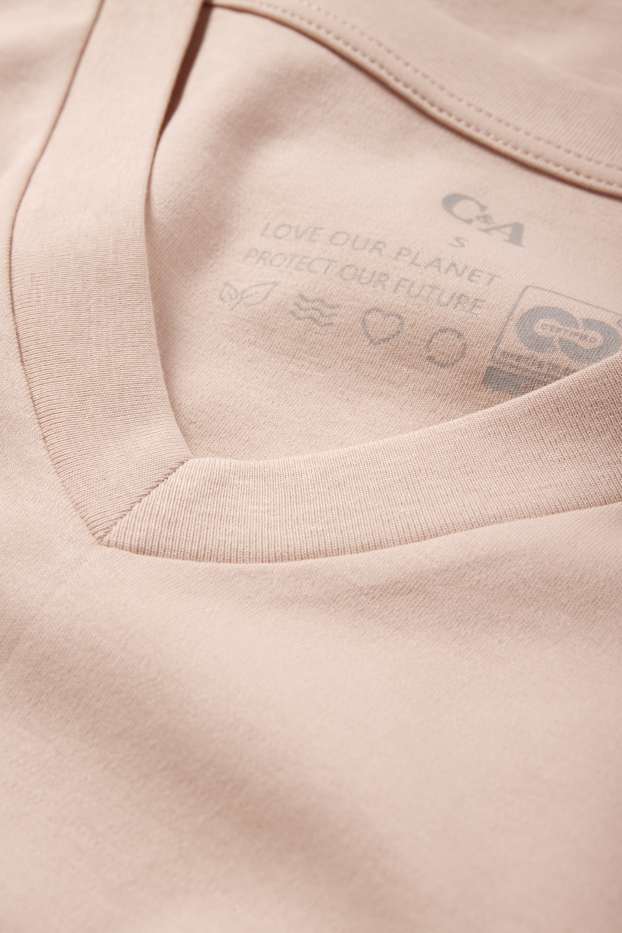 Damen - Basic-T-Shirt mit V-Ausschnitt - rosa