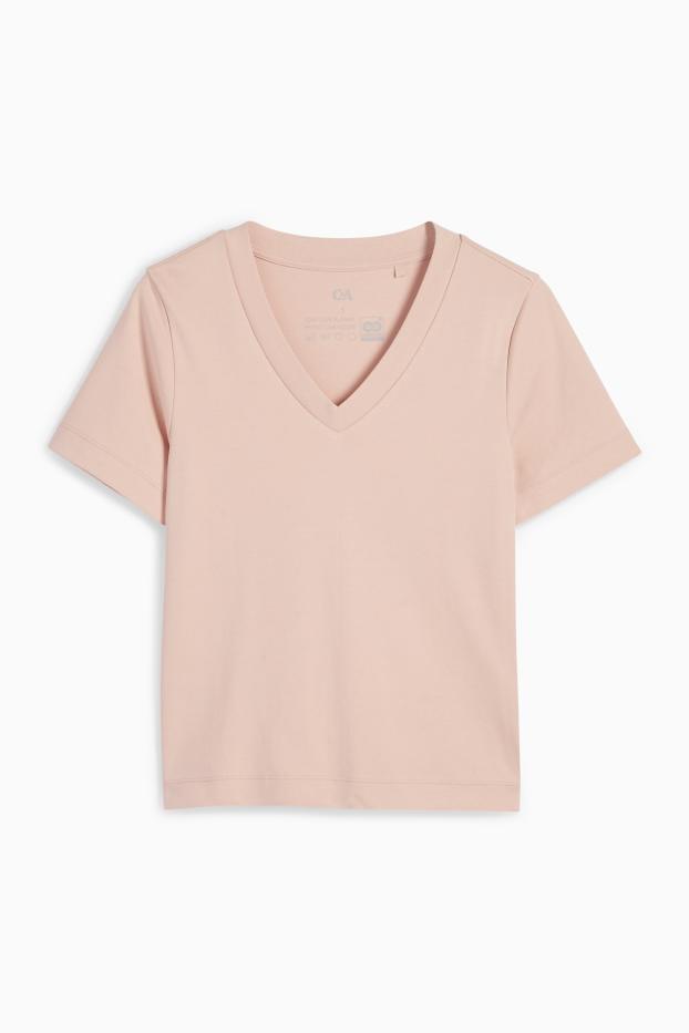Damen - Basic-T-Shirt mit V-Ausschnitt - rosa