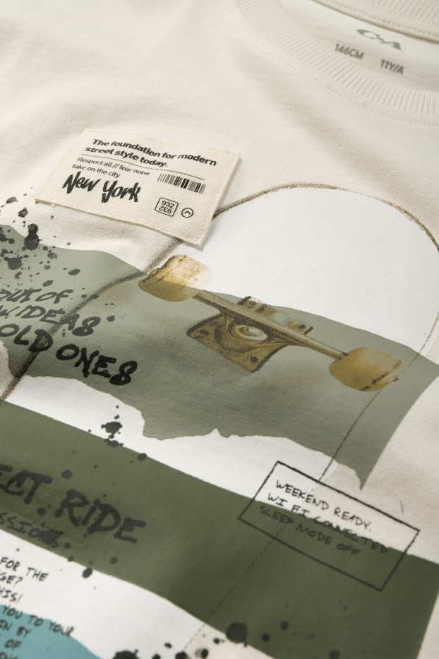 Děti - chlapci - Skejťácký motiv - tričko s krátkým rukávem - krémově bílá