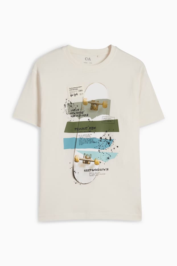 Děti - chlapci - Skejťácký motiv - tričko s krátkým rukávem - krémově bílá